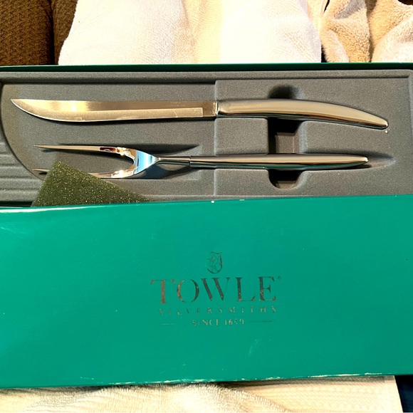 VTG Towle USA Silver Plate Boxed Carving Knife & Serving Fork mid century design - Picture 1 of 5
